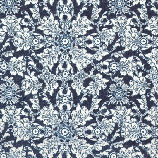 Dark Blue Brocade Tiled Floral Italian Paper